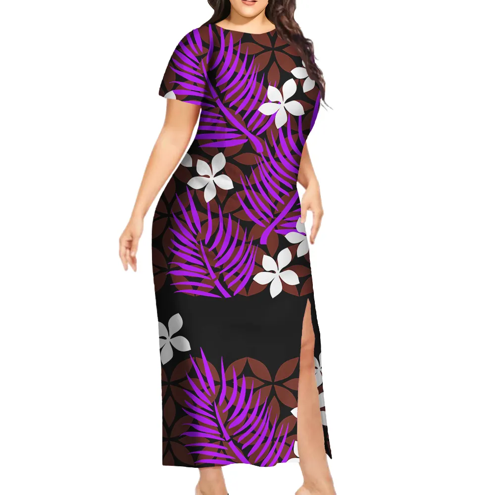 Factory Outlet Pacific Island Art Customized On Demand Party Dress Purple Samoan Polynesian Fashion Split Long Sleeve Dress
