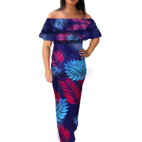 Robes Puletasi Samoanes Noires pour Femmes, Robes d'été Polynésiennes Tribales à épaules dénudées avec volants, POD, Vêtements pour femmes grandes tailles 8XL