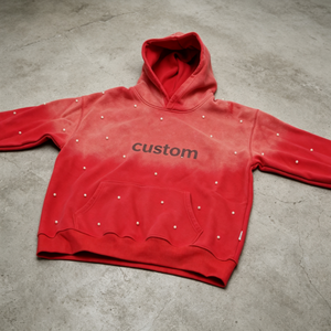 Sudadera con capucha personalizada 100% algodón con cremallera, estampado brillante, lavado vintage desgastado, decoración de perlas, estilo casual - Product Image 4