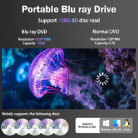 Grabadora de Blu-Ray Externa Portátil 7 en 1 - USB 3.0 y Tipo-C, Compatible con 100GB, Lector de Blu-ray + Lector de Tarjetas SD/TF para Windows, Mac y Linux