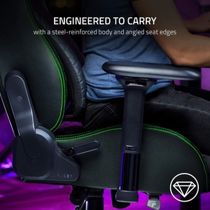 Chaise de Gaming en Faux cuir tapissé noir/vert, coussins en mousse de haute densité 300lb, pour joueur de course - Product Image 4