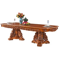 Table à manger en bois de style européen avec marbre, détails sculptés en bois massif, extensible, pour villas et hôtels