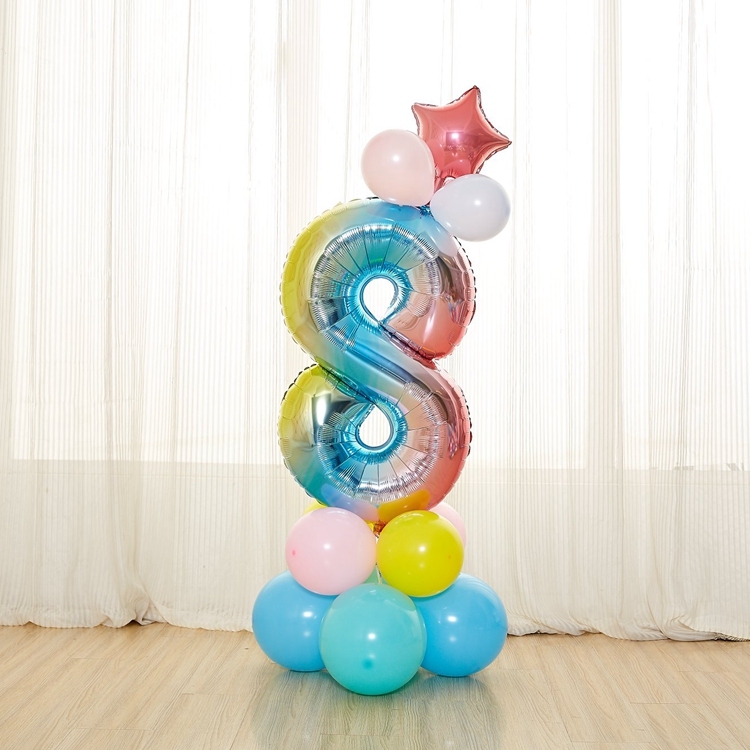 17 pièces Anniversaire Colorée Colonne Ballon Ensemble Chiffres 0-9 Prince Couronne Ballons Bébé Douche Décoration Fournitures De Fête