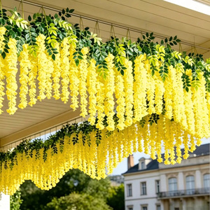 Guirlande de fleurs artificielles jaunes en forme de glycine pour mariage, jardin et décoration intérieure - Product Image 2
