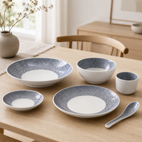 Service de vaisselle en mélamine à carreaux bleu-gris, ensemble incassable d'assiettes, bols et plateaux pour restaurant, fête, repas quotidiens, sûr et conforme CE