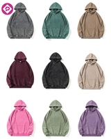 Hoodie Lengan Panjang Pria Kasual 360g Bahan Tebal Dicuci Model Batik Distressed dengan Logo Custom Berkualitas Tinggi dari Pabrik