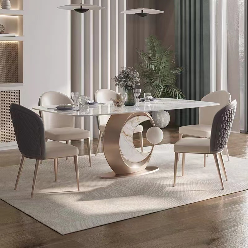 Современный Роскошный металлический белый мрамор, роскошный 6-местный обеденный стол, стол и стулья, роскошная мебель для ресторана