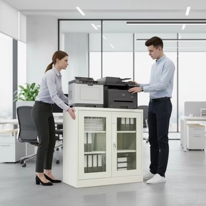 Modern <b>Lockable</b> Office Filing <b>Cabinet</b> with Glass Doors for Commercial Use Minimalist Design White Color - Product Image 1