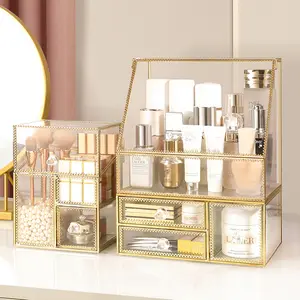 Caja de almacenamiento de cosméticos, estante de vidrio transparente a prueba de polvo para el hogar, productos para el cuidado de la piel, lápiz labial, perfume - Product Image 1