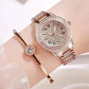 2023热卖产品奢华新款Reloj女式手链套装钻石钢礼品女式手表