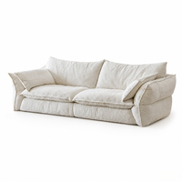 Canapé trois places en tissu crème, style vintage français, pour salon, avec dossier droit, rembourrage en duvet, housse amovible et lavable