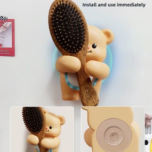 Soporte de plástico duradero con forma de oso, semimanual, para peine de baño, gancho de pared para inodoro y lavabo pequeño - Product Image 3