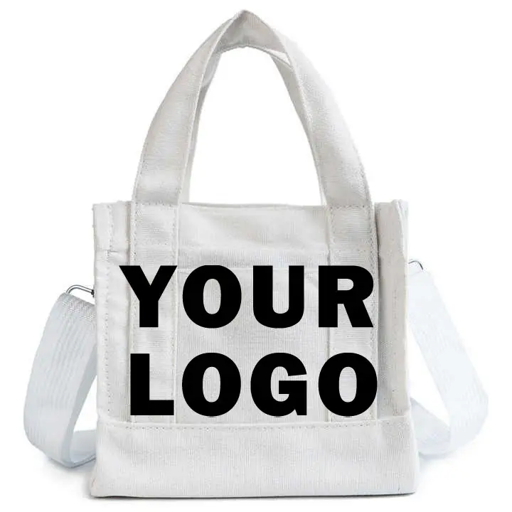 Logo personalizzato a buon mercato Eco Friendly stampato Tote bag Mini Tote Bag in tela di cotone materiale da donna in tela a spalla singola Crossbo