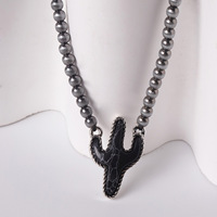 Colliers pendentifs Comiya Western Till Turquoise Cactus Bamboo Chain et alliage de zinc - Style ethnique - Bijoux polyvalents pour femmes