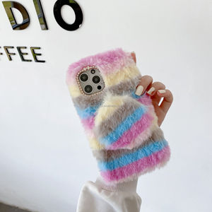 Custodia per telefono in peluche <span class=keywords><strong>arcobaleno</strong></span> con specchio rimovibile, copertura soffice per <span class=keywords><strong>iPhone</strong></span> 4 5 6 7 8 11 12 13 Mini Pro Max - Pronta Consegna - Product Image 3