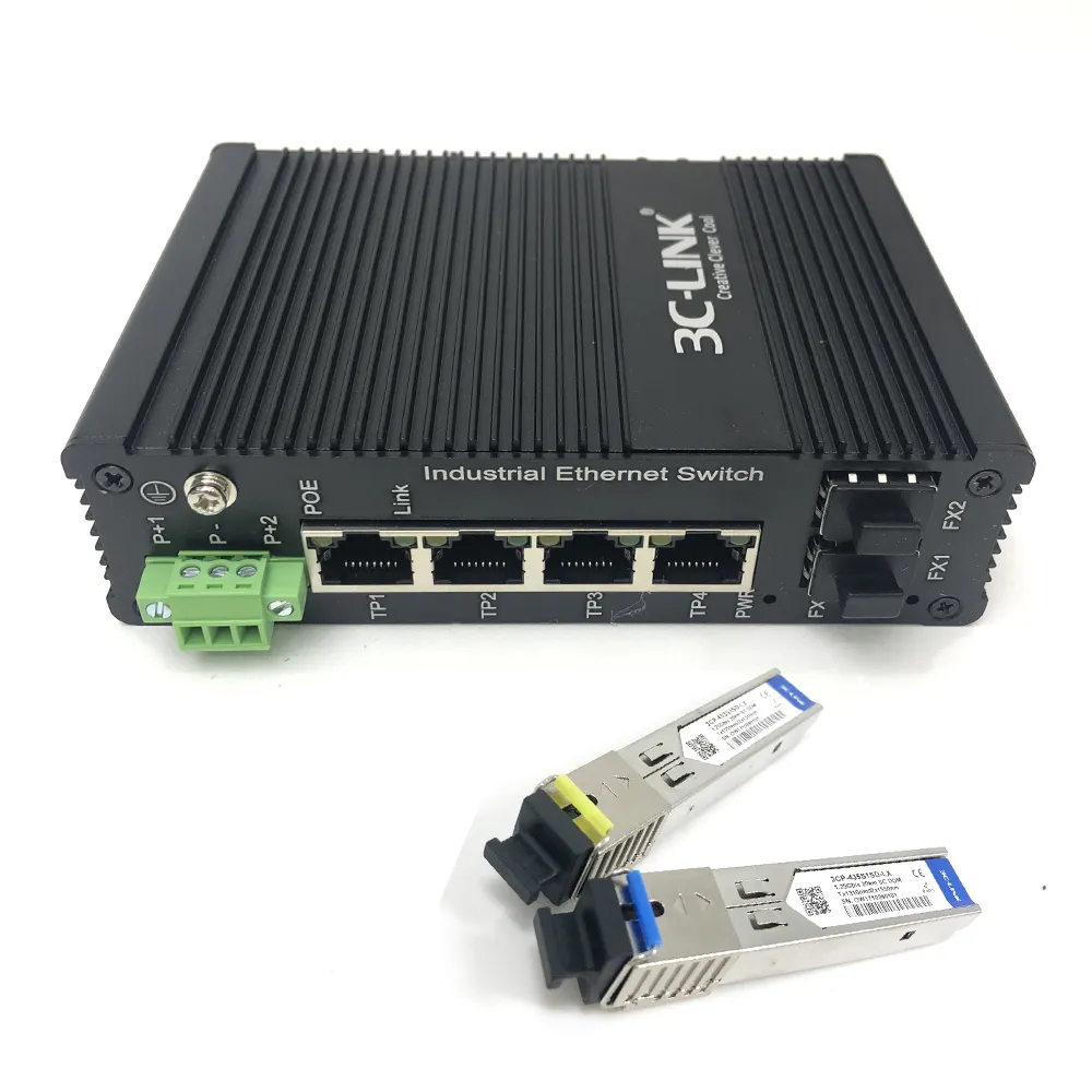 6 port Industrial network switch Unmanaged 10/100/1000M Ethernet poe fiber Switch with 4*10/100/1000Base-TX to 2*1000Base-FX