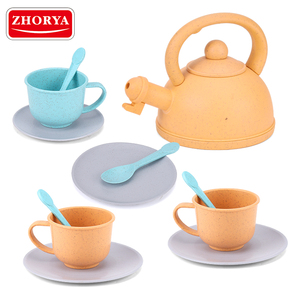 Zhorya new safe bioplastic straw wheat pretend play tea kettle set toy for kids