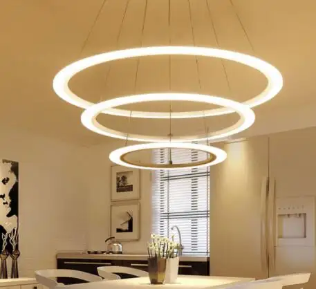 High Quality Modern Circular Round Chandeliers Pendant Lights Hanging Indoor Room Ceiling Led Aluminum Profile Lighting
