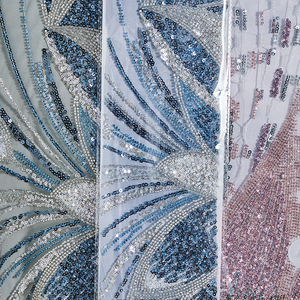 Tissu en <span class=keywords><strong>tulle</strong></span> perlé, brillant, lisse, respirant, broderie florale bleue perlée pour robe de princesse pour enfants - Product Image 5