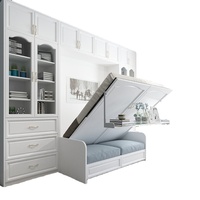 Cama Murphy Multifuncional Integrada con Sofá, Estantería y Armario para Oficina en Casa - Estructura de Madera Sólida, Diseño de Acero Plegable Invisible