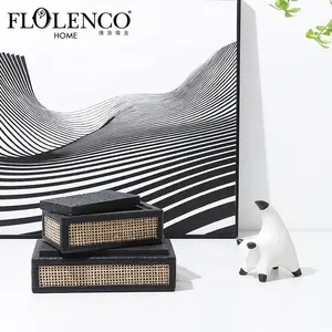 Flolenco Modern Table Decoration Boxes Leather Stone Luxury Jewelry Storage Boxes for Home Decor