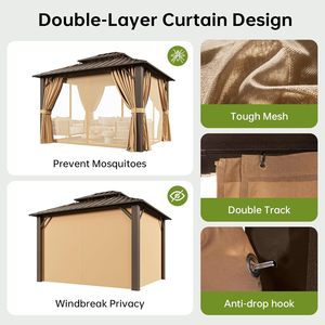 10x12FT Hardtop Gazebo, Metal Frame with Double Galvanized Steel Roof, Permanent Outdoor Pergola with <strong>Curtains</strong> and Netting - Product Image 4