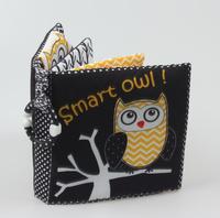 Livre en tissu doux pour bébé Smart Owl, noir et blanc, avec son, jouet lavable, jouet sensoriel pour bébé