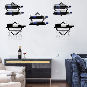 Estante Plegable de Doble Nivel para Botellas de Vino, Estante de Metal para Copas y Vasos de Vino Tinto, Estante de Pared para Bar en Casa con Herramientas de Limpieza - Product Image 5