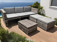 Ensemble de canapé modulaire en rotin gris Mel peu encombrant | Ottoman/Table de rangement dans le canapé | 6 places Sea - View Villa Patio Lounge