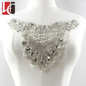 HC-6905 Hechun bling bridal dress neckline rhinestone crystal applique