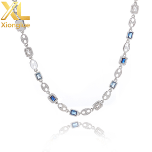 Copper 18K Gold Plated Pig Nose Choker <b>Necklace</b> Geometric Gemstone Design <b>Blue</b> White Zircon Fine Unisex Luxury Hip Hop Jewelry - Product Image 2