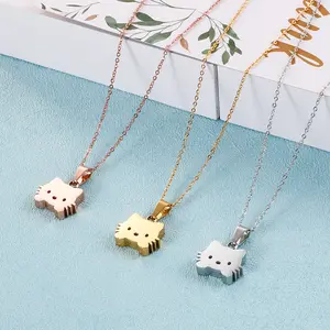 Cartoon Design Non Tarnish Stainless Steel Gold Plated Cute Hello Kitty Pendant Necklace For Young Girls