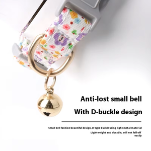 Conjunto de <span class=keywords><strong>collar</strong></span> de perro con estampado personalizado de lujo de poliéster suave con patrón floral sólido y cintas duraderas con una decoración de campana - Product Image 4