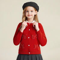 Kardigan Anak Perempuan Lengan Panjang Kancing Depan - Sweater Rajut Kasual Musim Gugur dengan Hiasan Mutiara