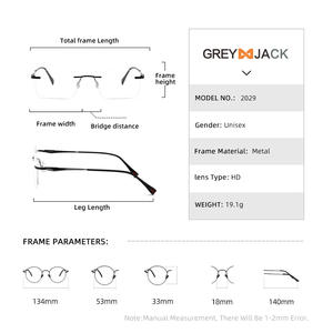 Montures de lunettes sans monture Me2029, rectangulaires, en métal léger, pour hommes, verres transparents, origine Taizhou - Product Image 5