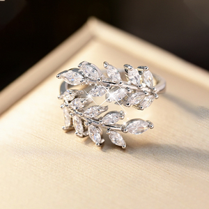 Anillo de Doble Hoja en Tono Plata al por Mayor, Anillo Abierto de Cristal CZ Talla Marquesa, Joyería de Tendencia al por Mayor - Product Image 3