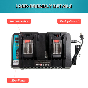 Sistema de Refrigeración Súper Rápido de Doble Puerto 9A*2, Reemplazo para <span class=keywords><strong>Cargador</strong></span> de Batería <span class=keywords><strong>Makita</strong></span> de 14.4v 18v, Kit Combinado de Herramientas DC18RD DC18RC - Product Image 5