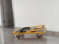 Carretilla de Plataforma Plegable con Ruedas de PU Negras y Amarillas, Carro de Mano Plano de Acero Resistente para Transporte en Almacén