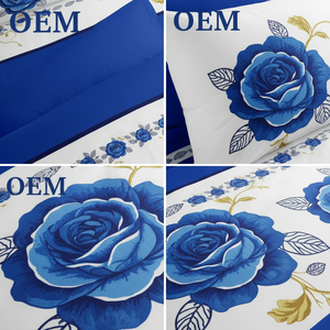 Ensemble de literie ODM/OEM King Size 8 pièces, draps de <span class=keywords><strong>lit</strong></span> bleus à imprimé floral, rideaux en polyester, taies d'oreiller, <span class=keywords><strong>couvre</strong></span>-<span class=keywords><strong>lit</strong></span> pour usage quotidien léger - Product Image 3
