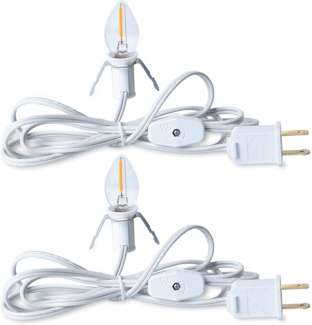 Accessory Cord with One LED Light Bulb - 6 Feet White Cord with Switch Plugs - Perfect for Holiday Decorations
