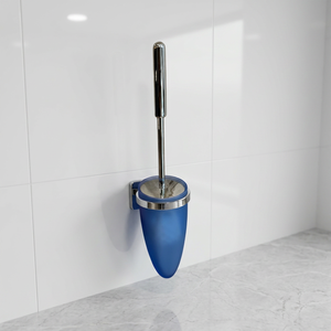 Juego de baño Aura de OLTRE Gedy, vaso de vidrio esmerilado azul montado en la pared y portaescobillas de inodoro con soportes de acero cromado - Product Image 1