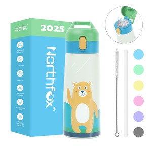 Northfox Grande bouteille d'eau isolée en acier inoxydable à double paroi pour enfants Thermos Paille en silicone liquide pour enfants pour large - Product Image 1