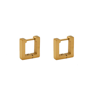 Geometric Huggie Earrings Gold Steel Color Various Shapes For Women - Product Image 5