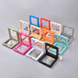 Colorful Transparent PE Film 3D Floating Frame Display Case Plastic Suspension Jewelry Ring Necklace Storage Packaging Gift Box