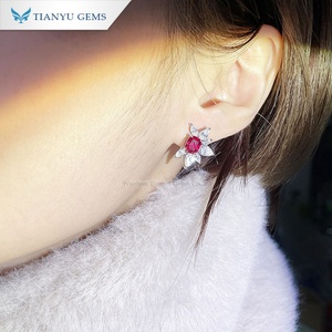 Tianyu Gems 5.5x6.5mm coussin laboratoire rubis boucles d'oreilles Marquise coupe ronde Moissanite D incolore 14k or blanc femmes boucle d'oreille cadeau - Product Image 3
