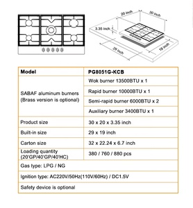 Built in Kitchen Cooker Gas <b>Stove</b> Supplier Glass 5 Burner With Wok Burner - Product Image 3