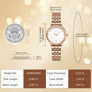 Reloj de Mujer Pequeño y Minimalista de Acero Inoxidable Color Oro Rosa con Esfera Blanca, Movimiento de Cuarzo Japonés, Resistente al Agua 3ATM - Product Image 5