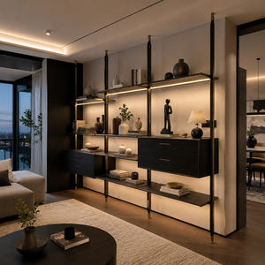 Estantes Metálicos <span class=keywords><strong>con</strong></span> Luz <span class=keywords><strong>LED</strong></span>, Estante de Exhibición Modular Personalizado para Sala de Estar y Dormitorio - Product Image 3