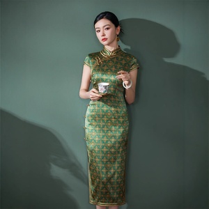 2025 été vert Cheongsam robe haut de gamme mi-longue <span class=keywords><strong>soie</strong></span> et Polyester impression numérique ElegantPetite portable <span class=keywords><strong>Yukata</strong></span> - Product Image 6