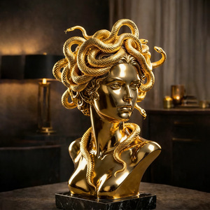 Grande statue de buste de serpent en fibre de verre dorée de style gothique de luxe pour la décoration de la mythologie grecque - Product Image 4